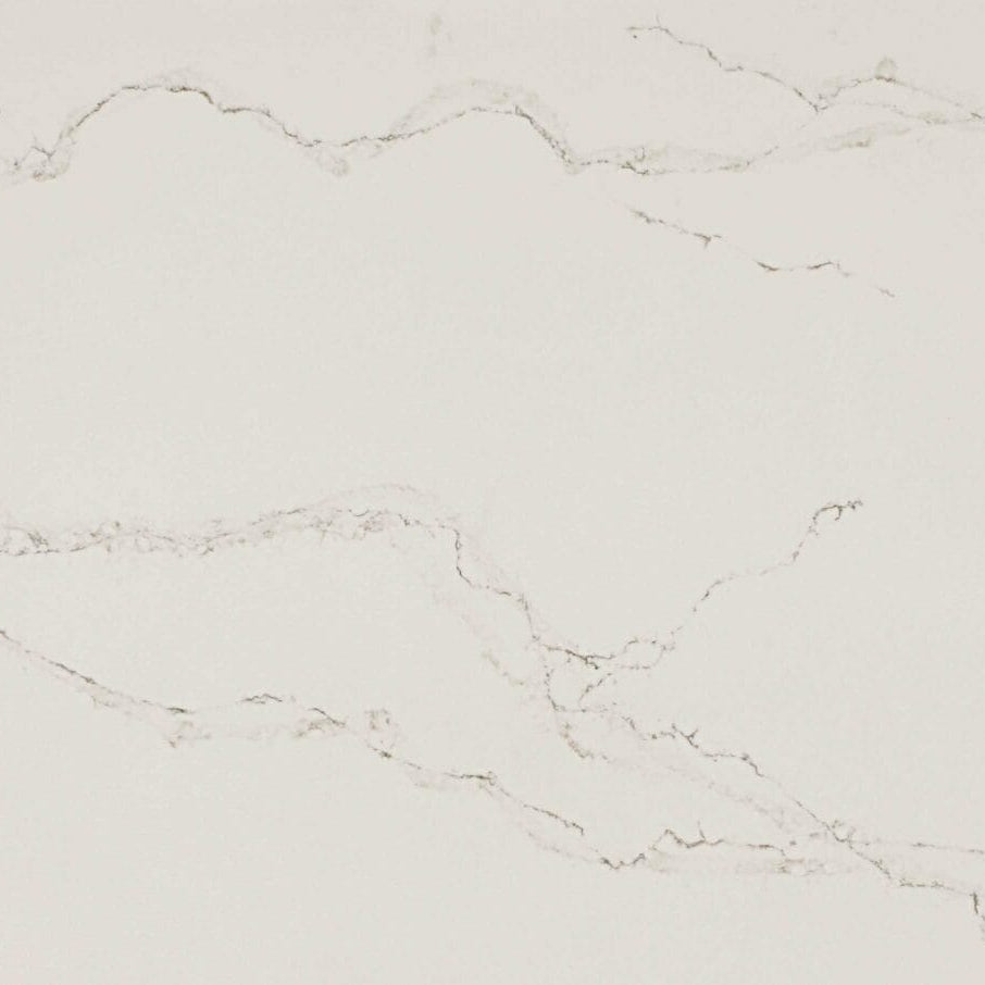 Statuario Nuvo marble pattern featuring creamy white background with dark grey and soft brown veining.