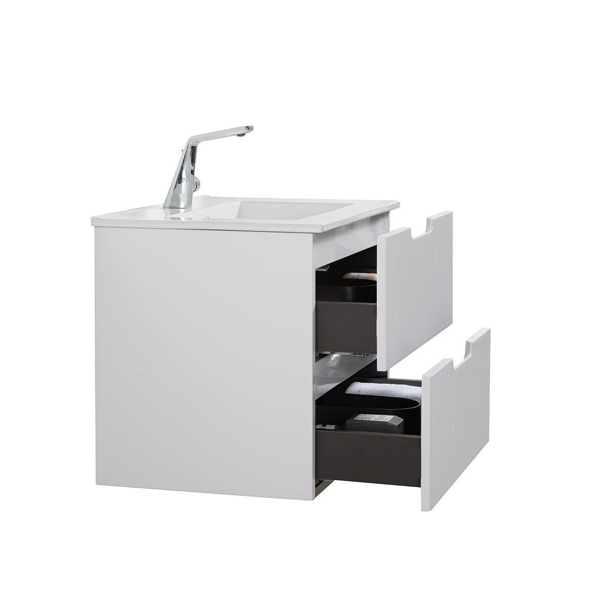24" V9018 Sylvia Series Wall Hung Vanity & Ceramic Sink (Glossy White)