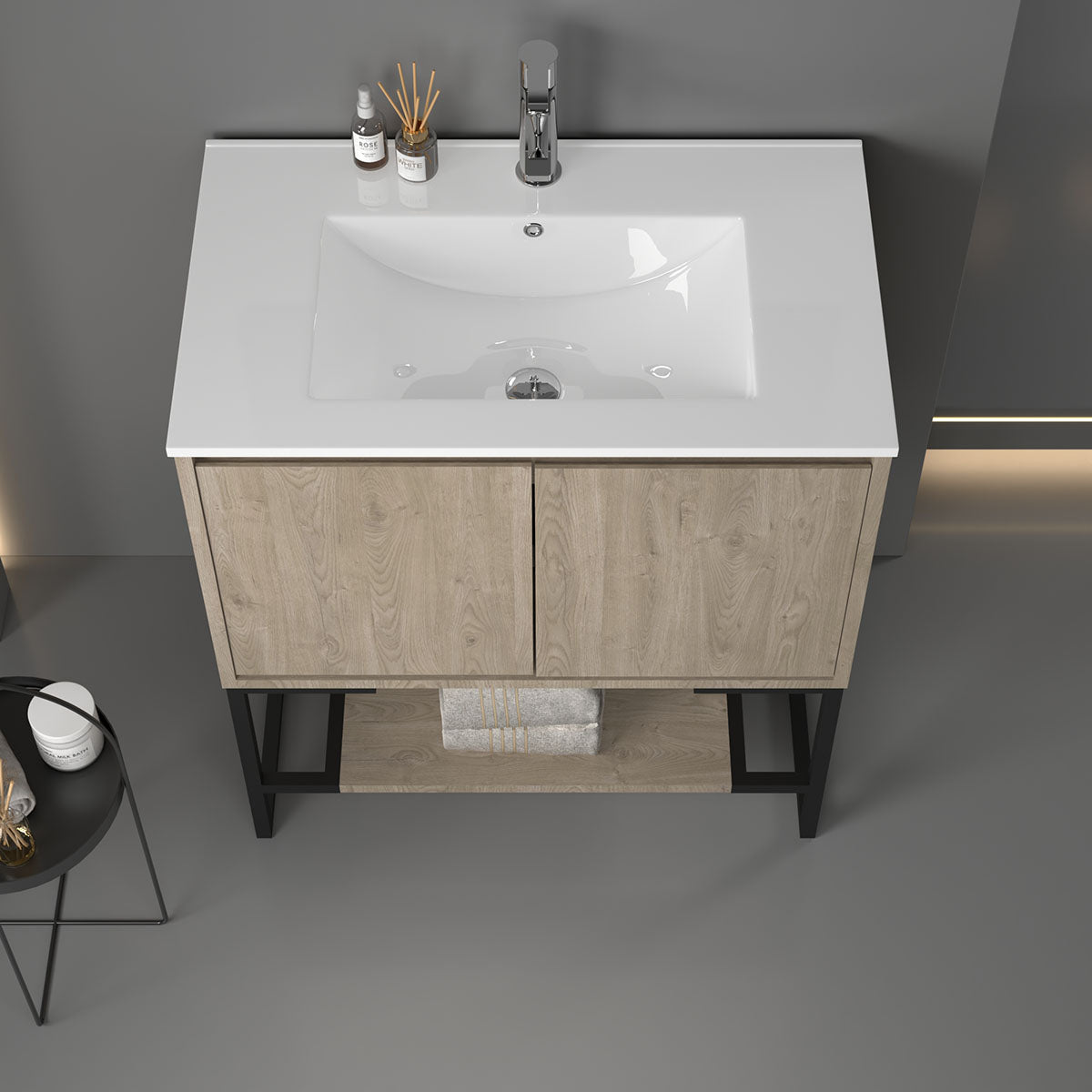30"  V9006 Allen Vanity with Ceramic Sink (E. Oak)
