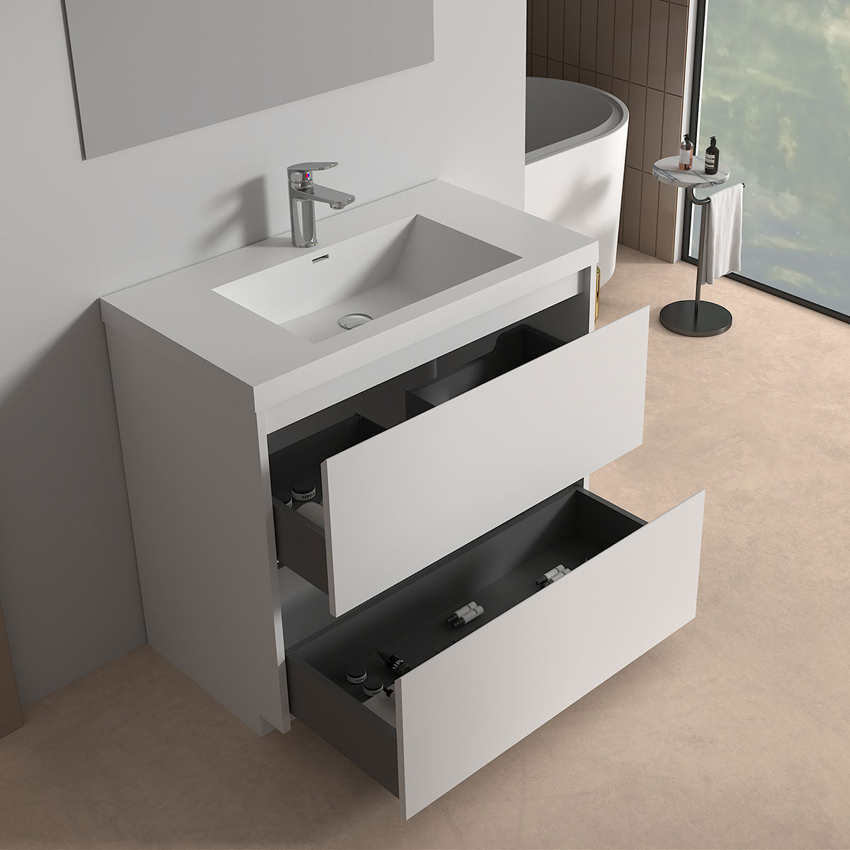 V9002 36" Vanity With Acrylic Sink Combo (Glossy White)