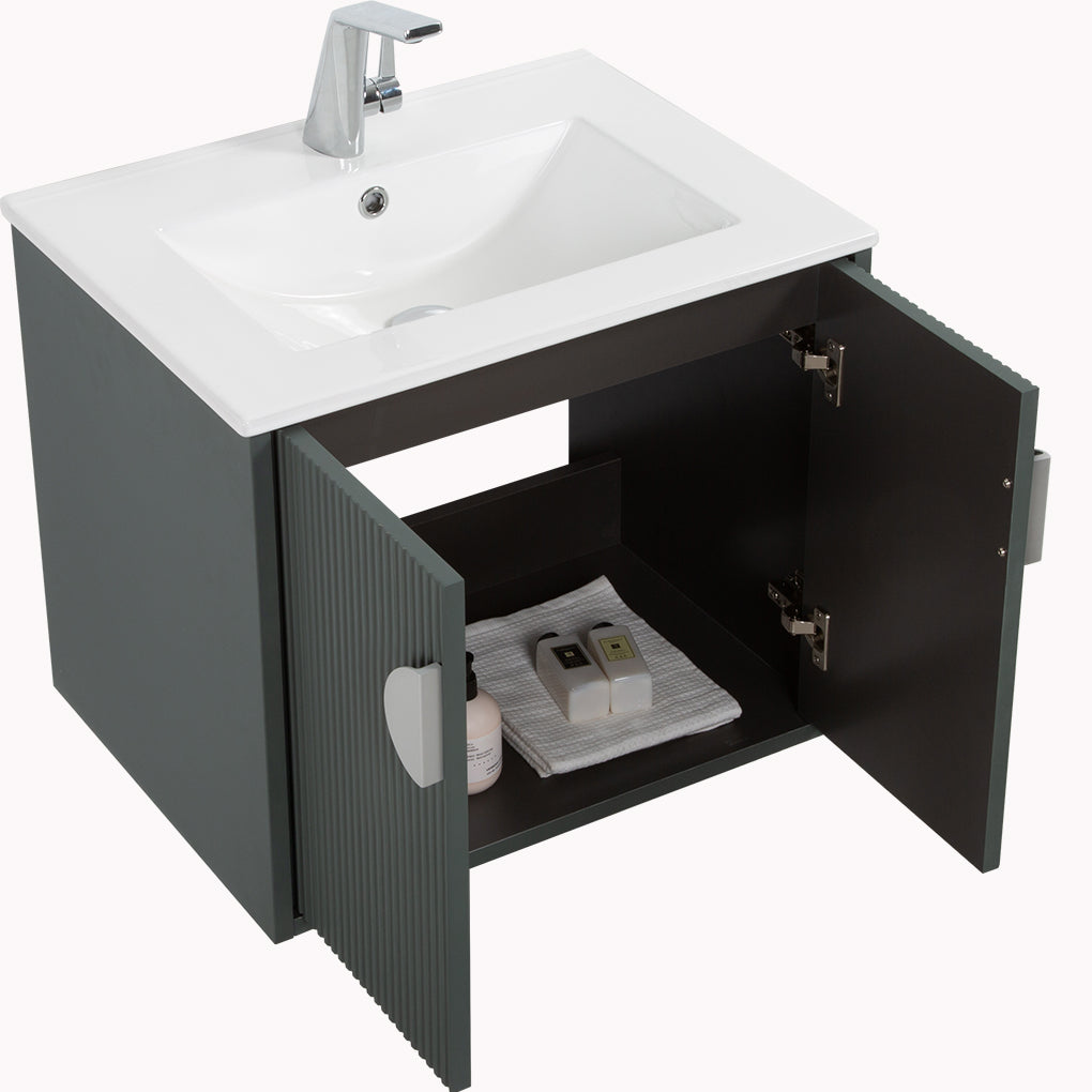24" V9015 Series Wall Hung Vanity & Ceramic Sink (Ash Green)