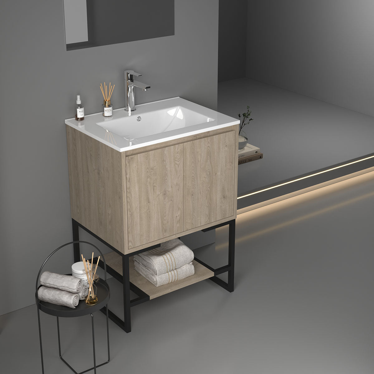 24" V9006 Allen Vanity with Ceramic Sink (E.Oak)