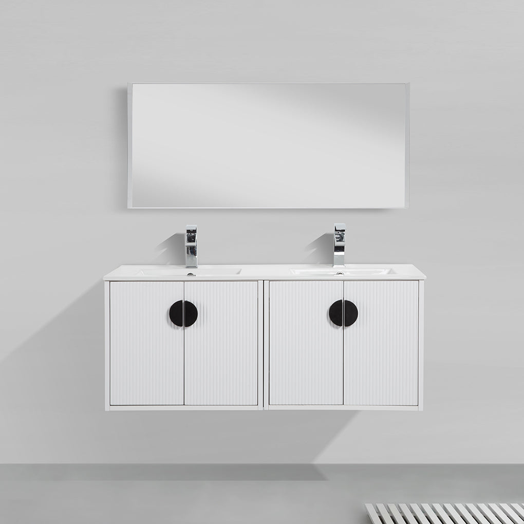 48" V9015 Series Wall Hung Vanity & Ceramic Sink (Glossy White)