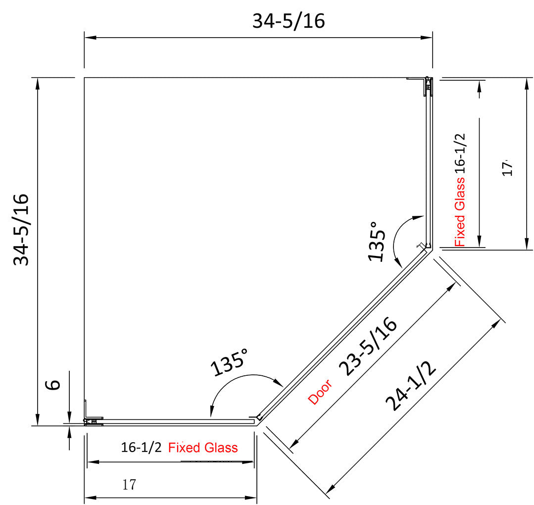 Neo Maggie Angle G06 Hinged Shower Door 36"W X 36"W X 76"H & 40"W X 40"W X 76"H (3/8" Thickness) (Matte Black)