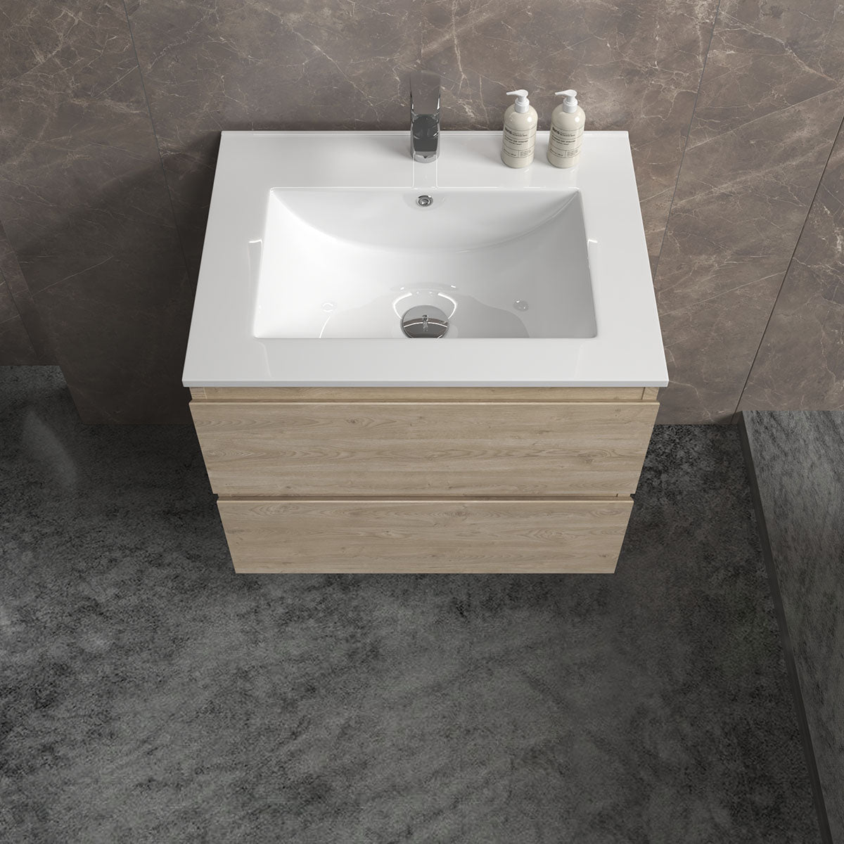 24" V9005 Angela Wall Hung Vanity & Ceramic Sink (E.oak)