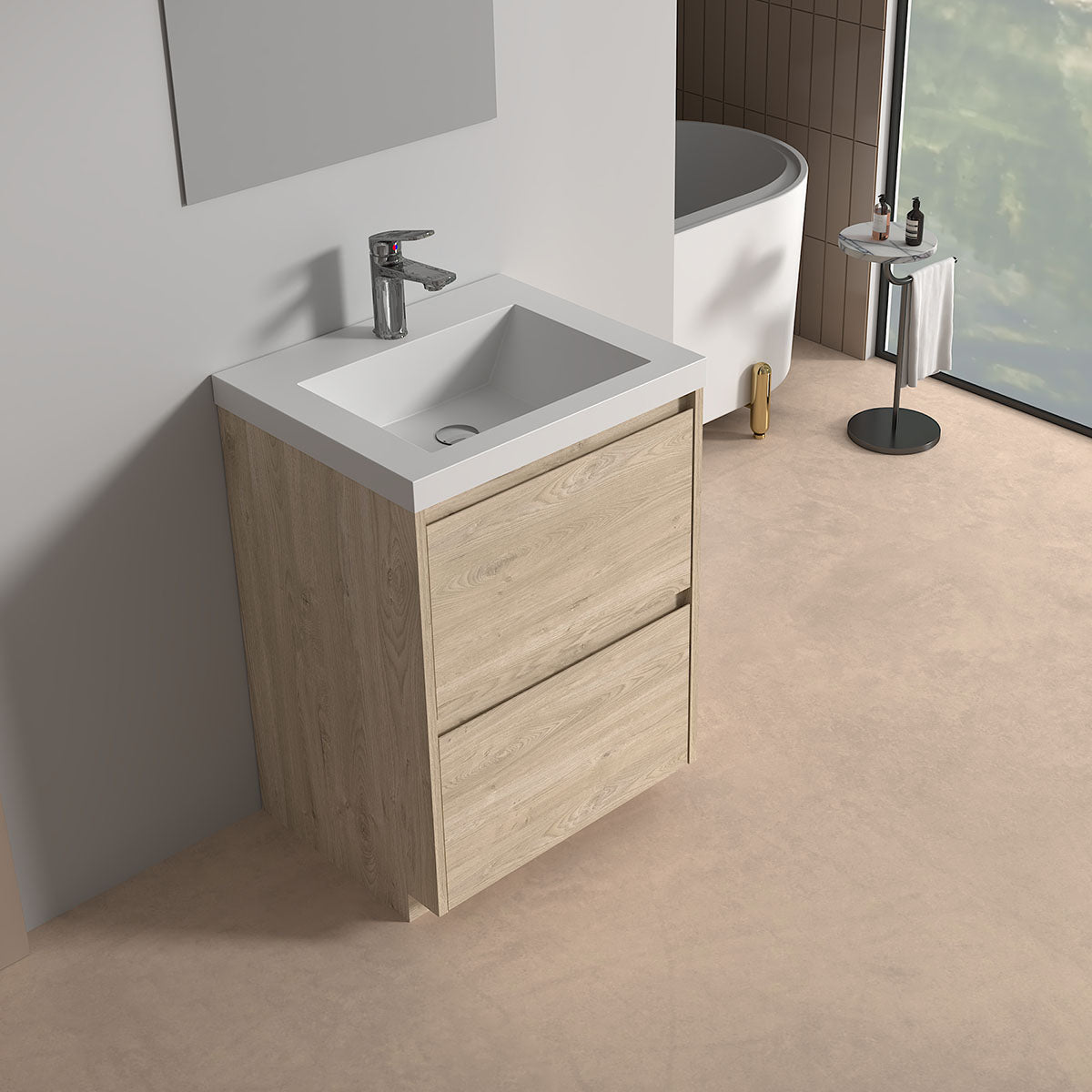 V9002 24" Vanity With Acrylic Sink Combo (Natural Oak)