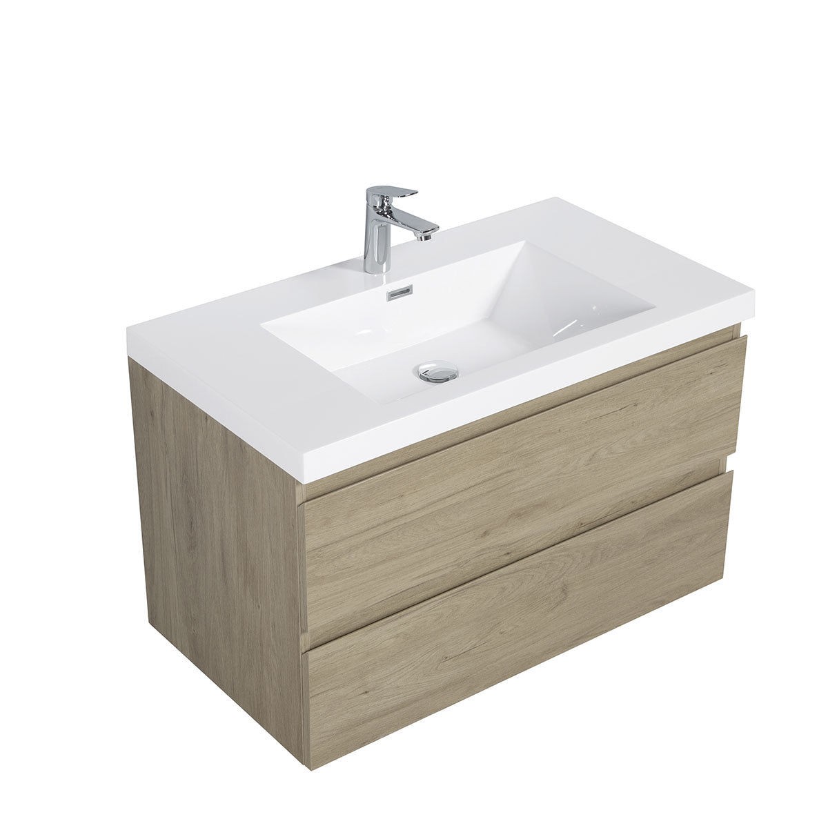 36" V9005 Angela Wall Hung Vanity & Acrylic Basin Sink (E.Oak)