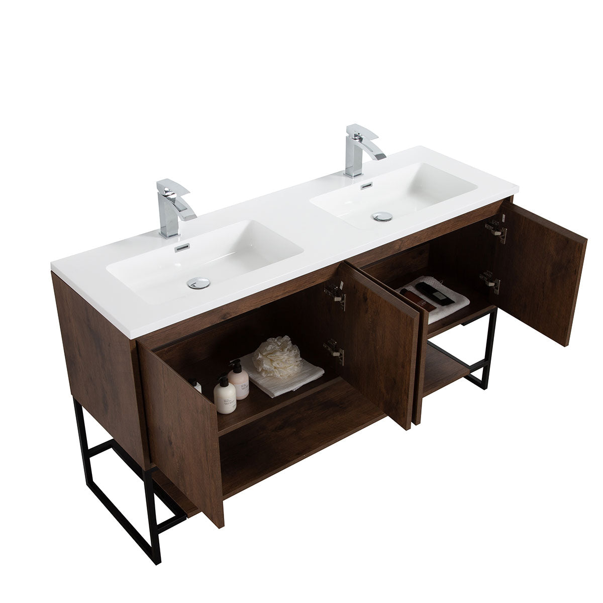 60" V9006 Allen Vanity & Double Acrylic Basins (Rose Wood)