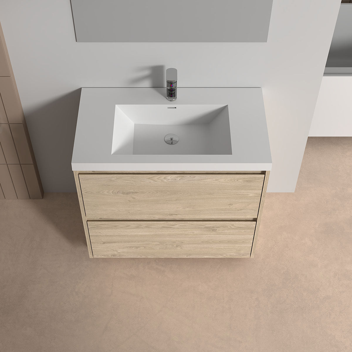 V9002 36" Vanity With Acrylic Sink Combo (Natural Oak)