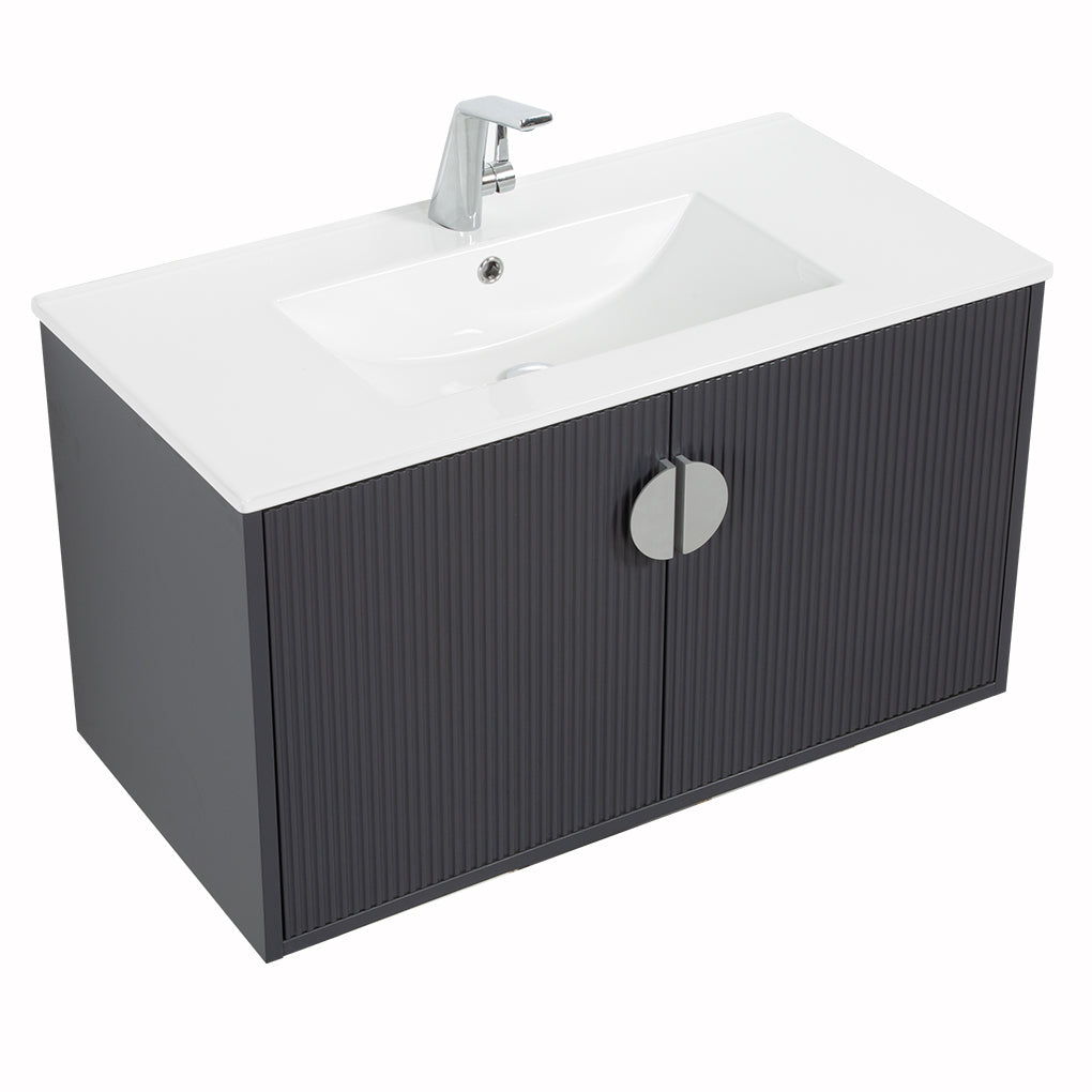 36" V9015 Series Wall Hung Vanity & Ceramic Sink (Granny Grey)