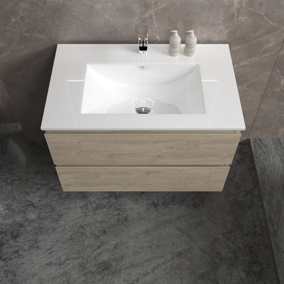 30" V9005 Angela Wall Hung Vanity & Ceramic Sink (E.Oak)