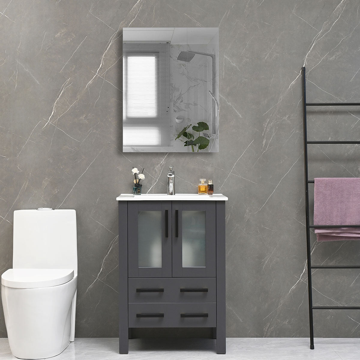 30" V9011 Vanity with Ceramic Sink (Matte Grey)