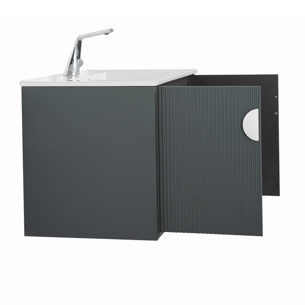30" V9015 Series Wall Hung Vanity & Ceramic Sink (Ash Green)