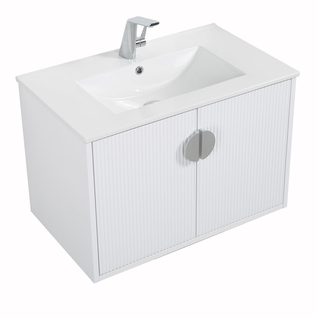 30" V9015 Series Wall Hung Vanity & Ceramic Sink (Glossy White)
