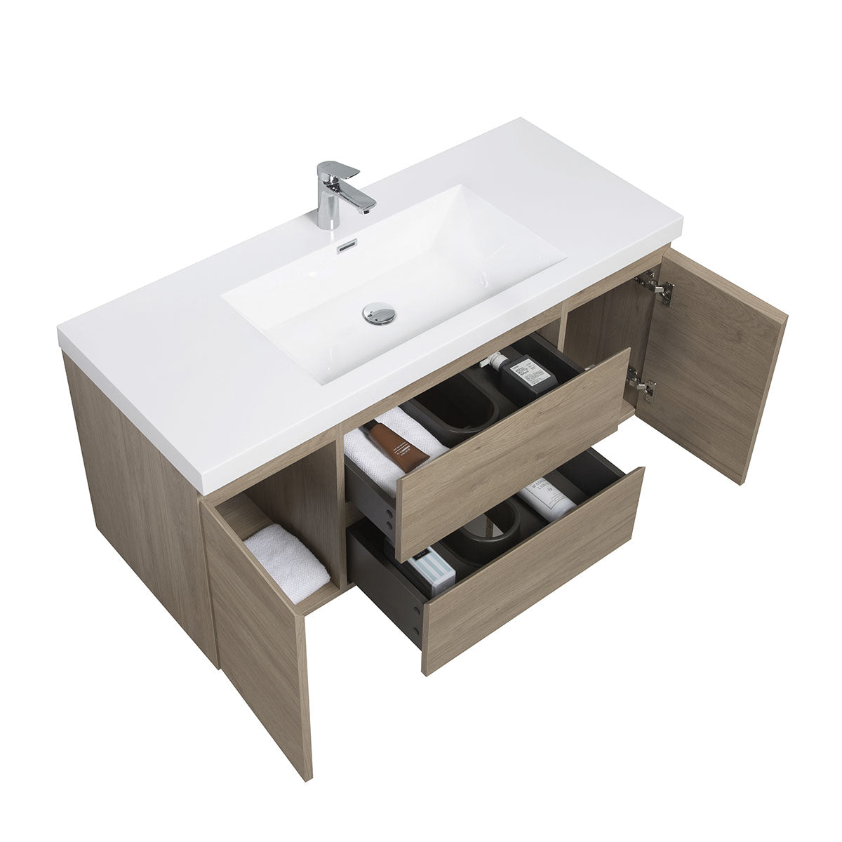 48" V9005 Angela Wall Hung Vanity & Acrylic Basin (E.Oak)