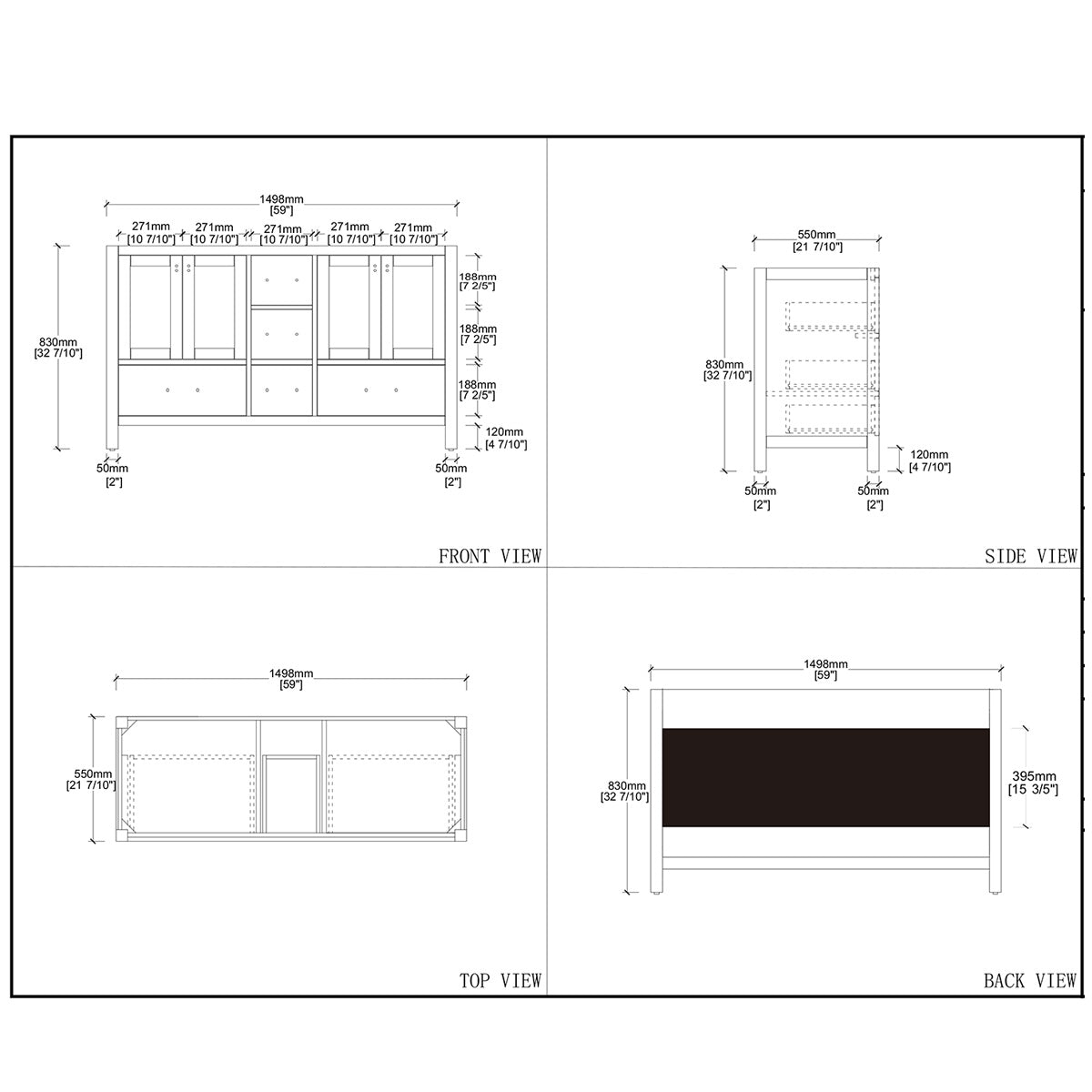 60" V9008 Vanity & Countertop Quartz Double Basins (Matte Grey)