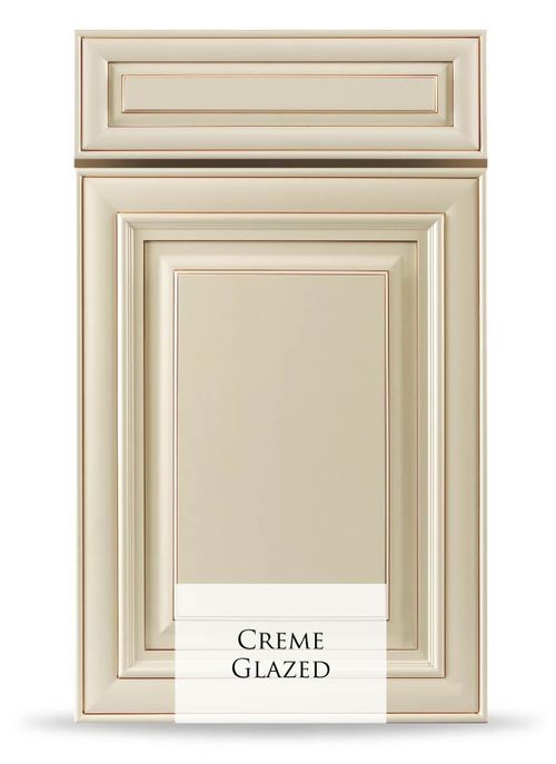 Creme Glazed cabinet front with elegant design, made of 100% solid wood by J&K. Perfect for modern and traditional spaces.