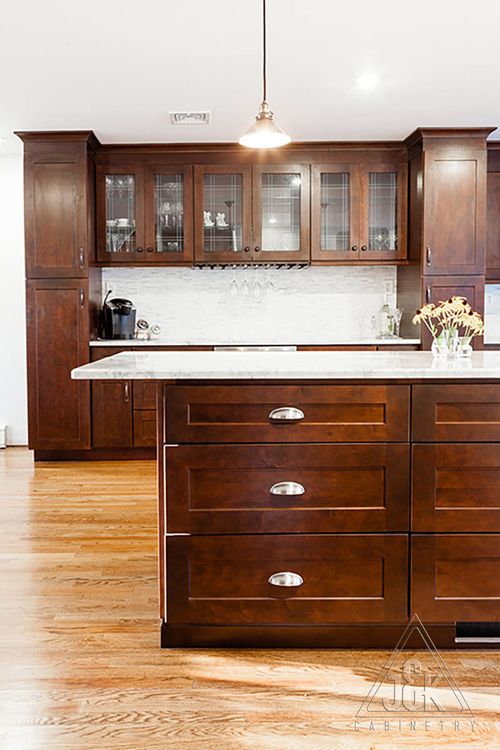 Elegant Java Coffee kitchen featuring 100% solid wood cabinets and vanities with modern finishes.