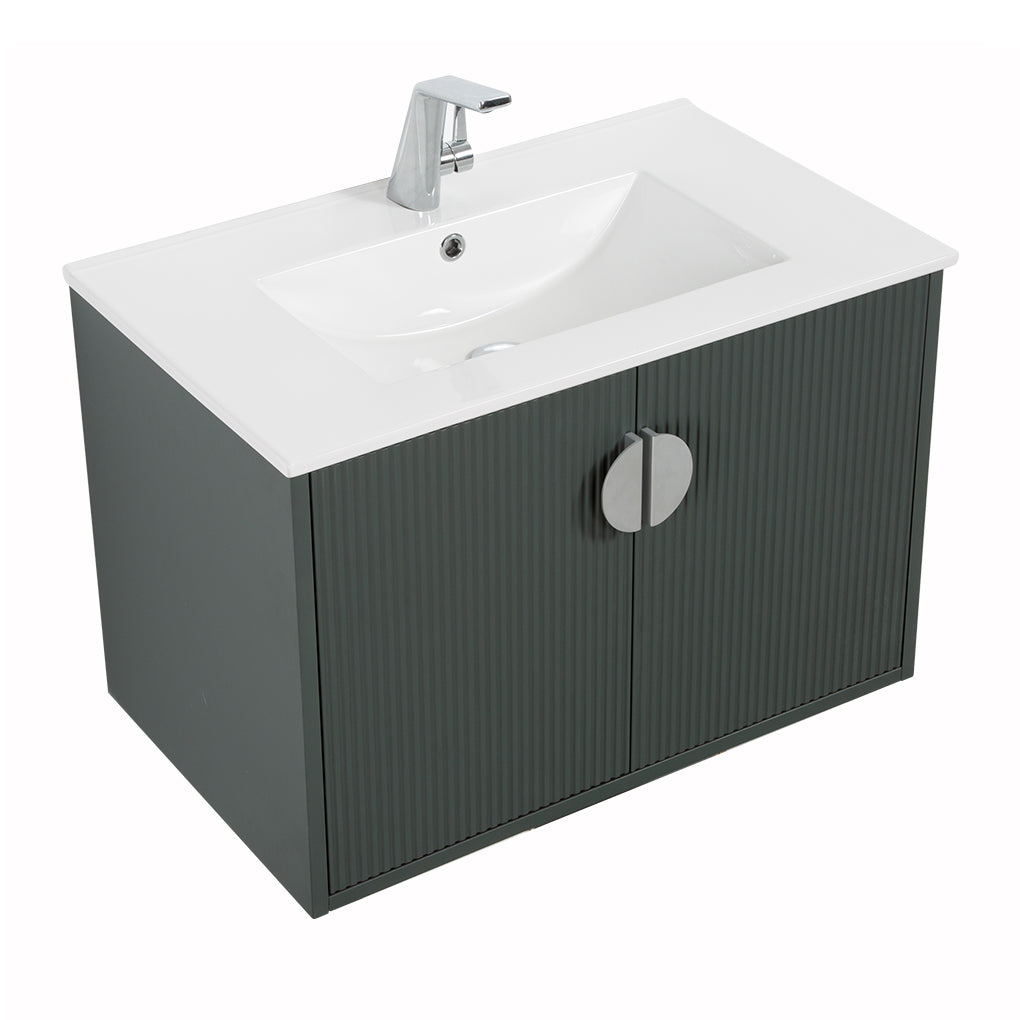 30" V9015 Series Wall Hung Vanity & Ceramic Sink (Ash Green)