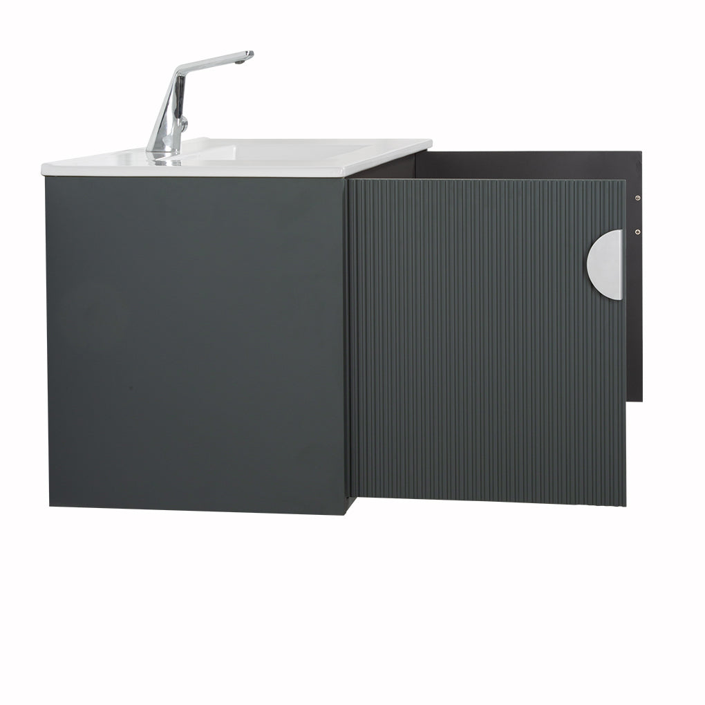 36" V9015 Series Wall Hung Vanity & Ceramic Sink (Ash Green)