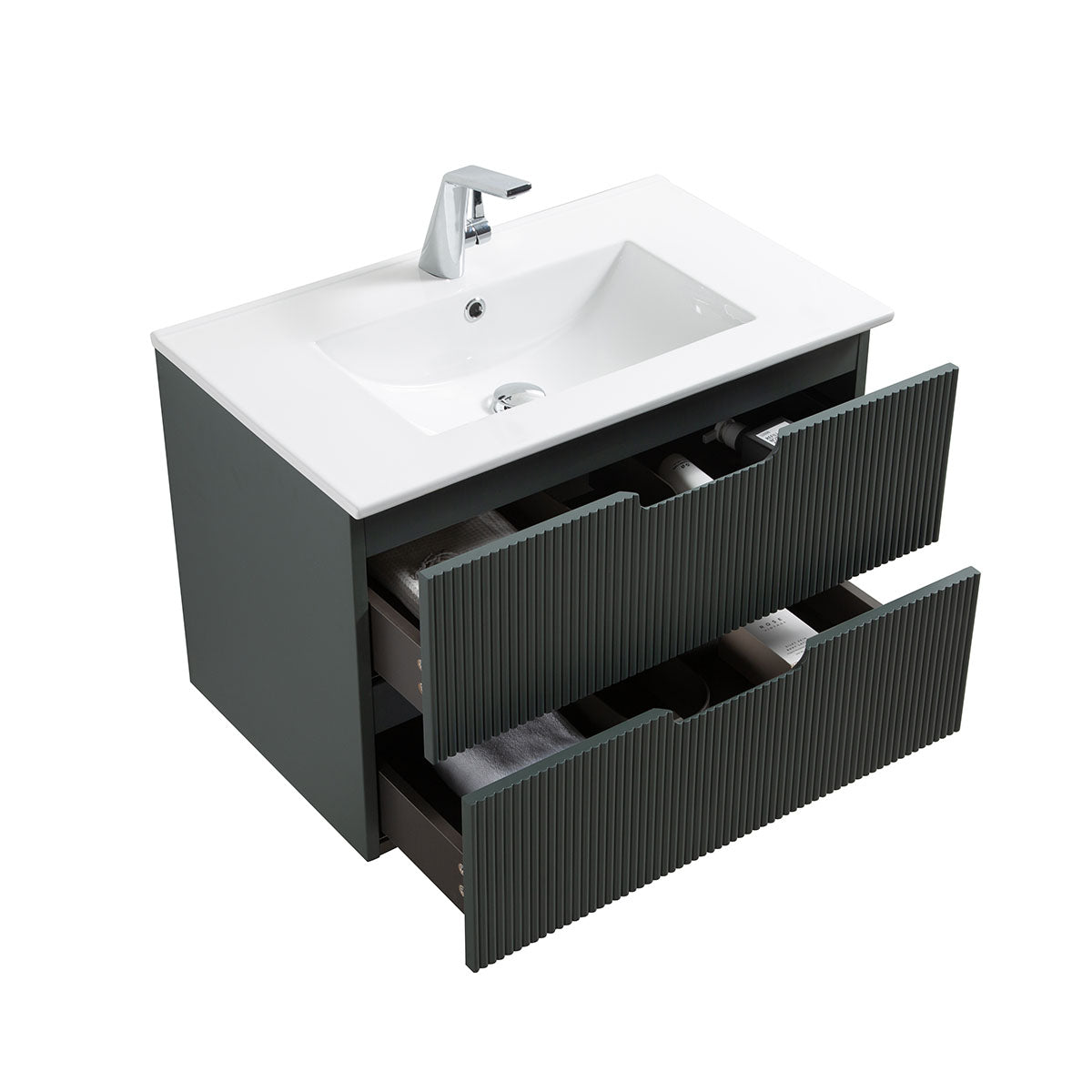 30" V9018 Sylvia Series Wall Hung Vanity & Ceramic Sink (Ash Green)