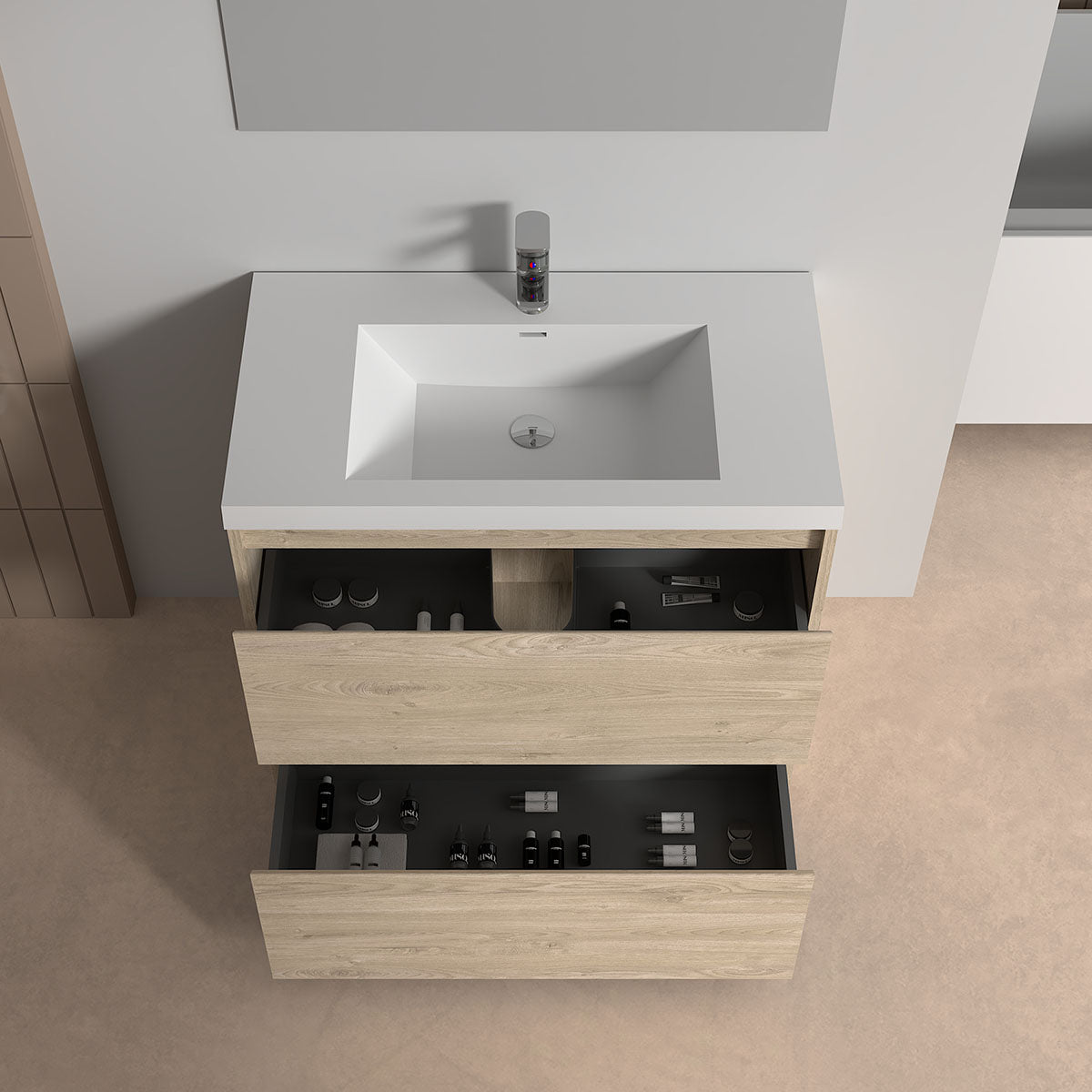 V9002 36" Vanity With Acrylic Sink Combo (Natural Oak)