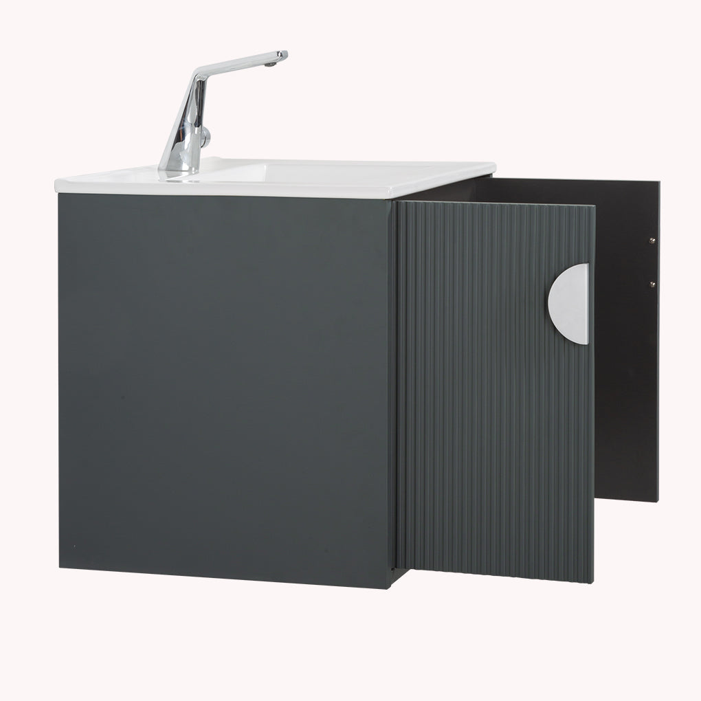 24" V9015 Series Wall Hung Vanity & Ceramic Sink (Ash Green)