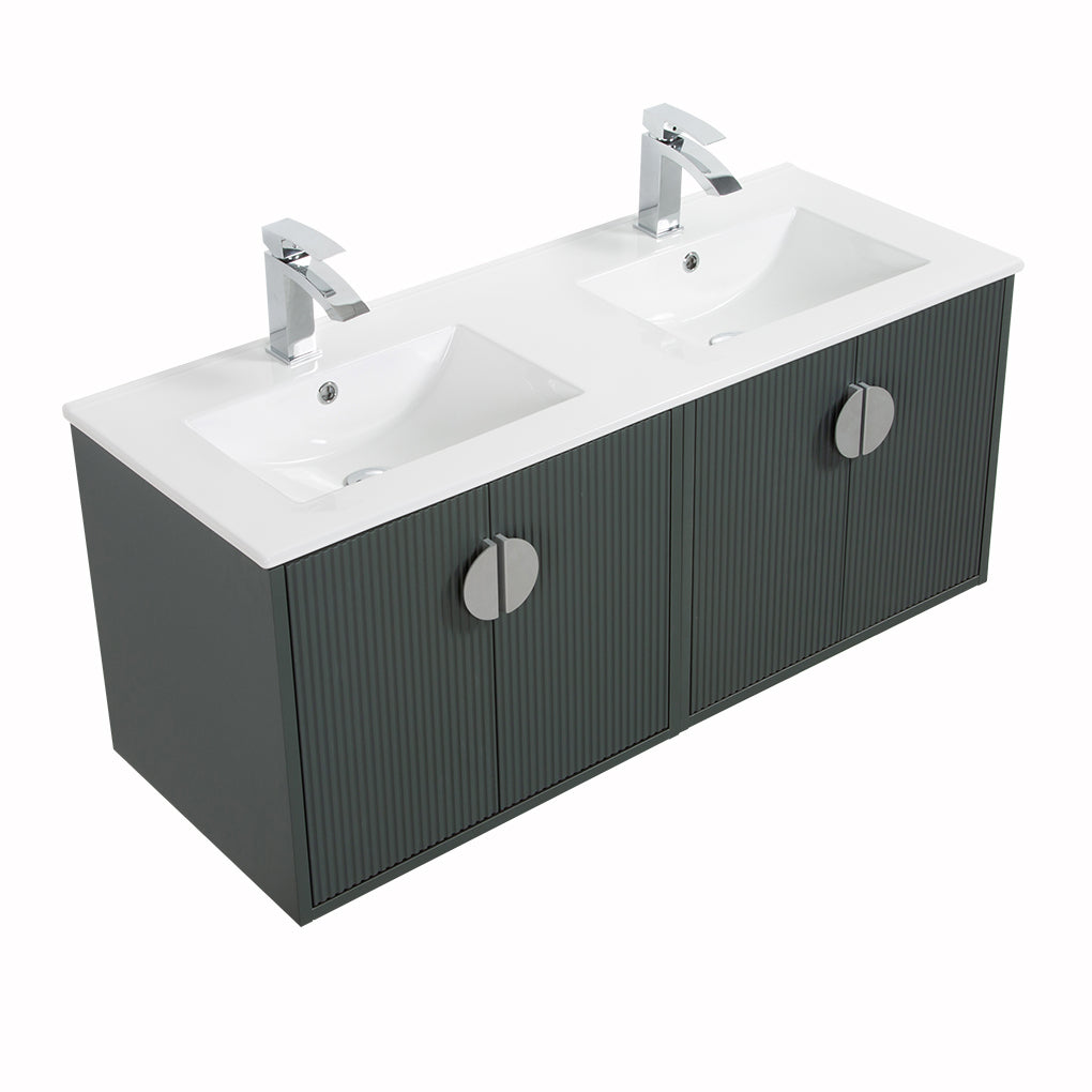 48" V9015 Series Wall Hung Vanity & Ceramic Sink (Ash Green)
