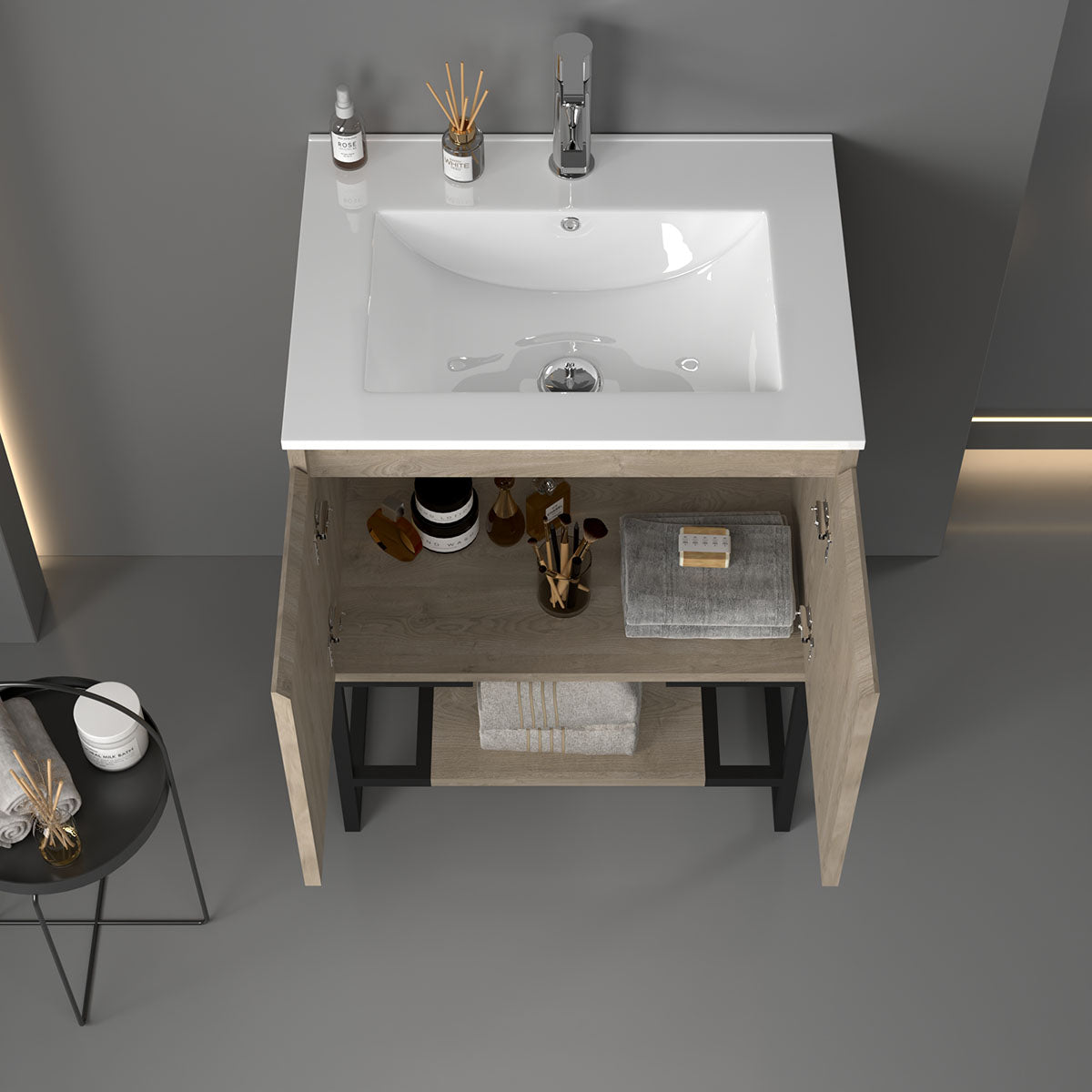 24" V9006 Allen Vanity with Ceramic Sink (E.Oak)