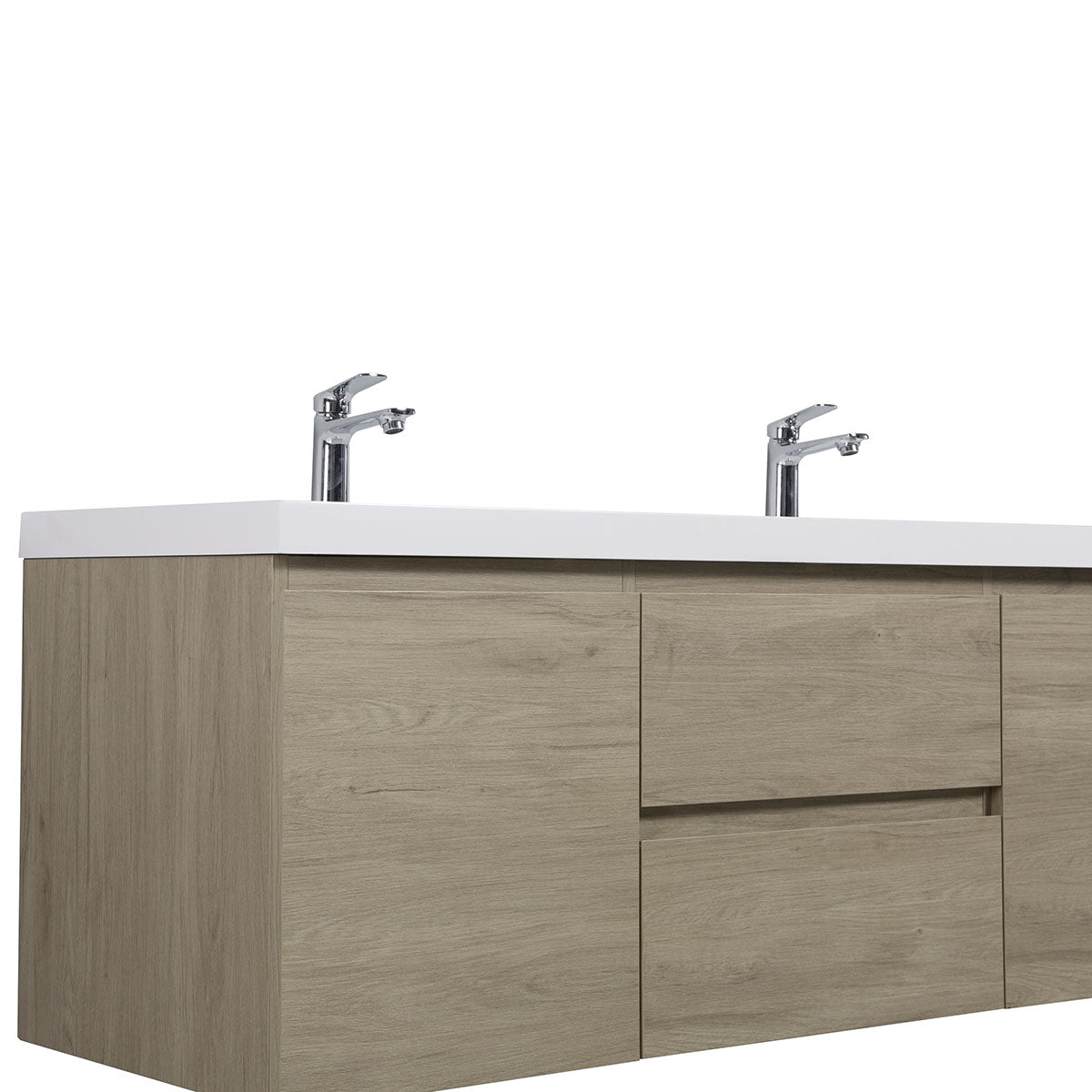 60" V9005 Angela Wall Hung Vanity & Acrylic Basin Double Sinks (E.Oak)
