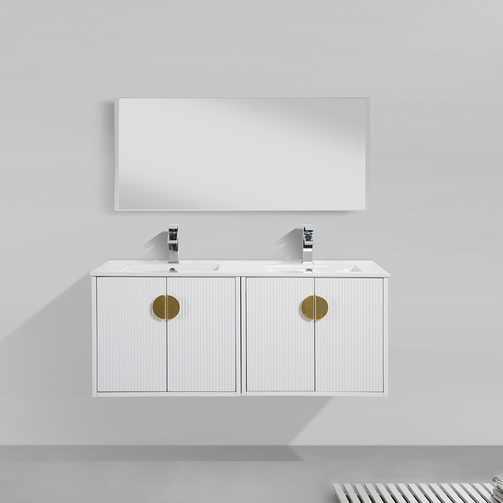 48" V9015 Series Wall Hung Vanity & Ceramic Sink (Glossy White)