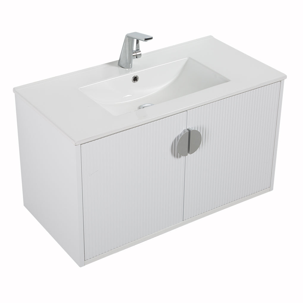 36" V9015 Series Wall Hung Vanity & Ceramic Sink (Glossy White)