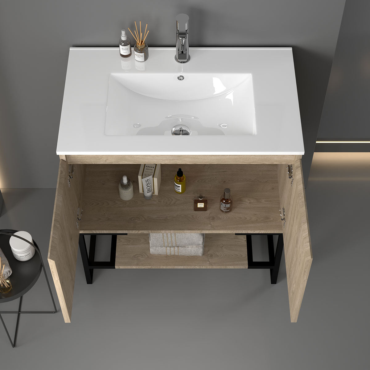 30"  V9006 Allen Vanity with Ceramic Sink (E. Oak)