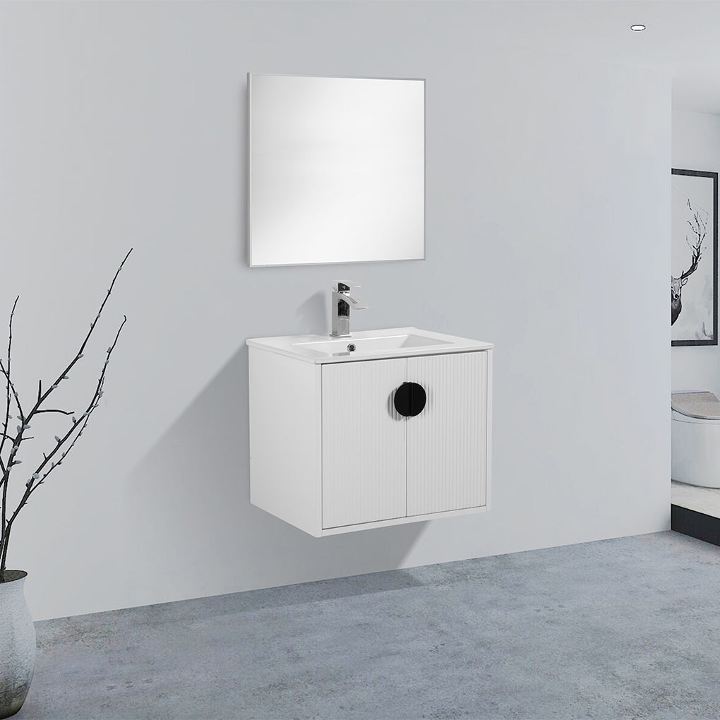 24" V9015 Series Wall Hung Vanity & Ceramic Sink (Glossy White}