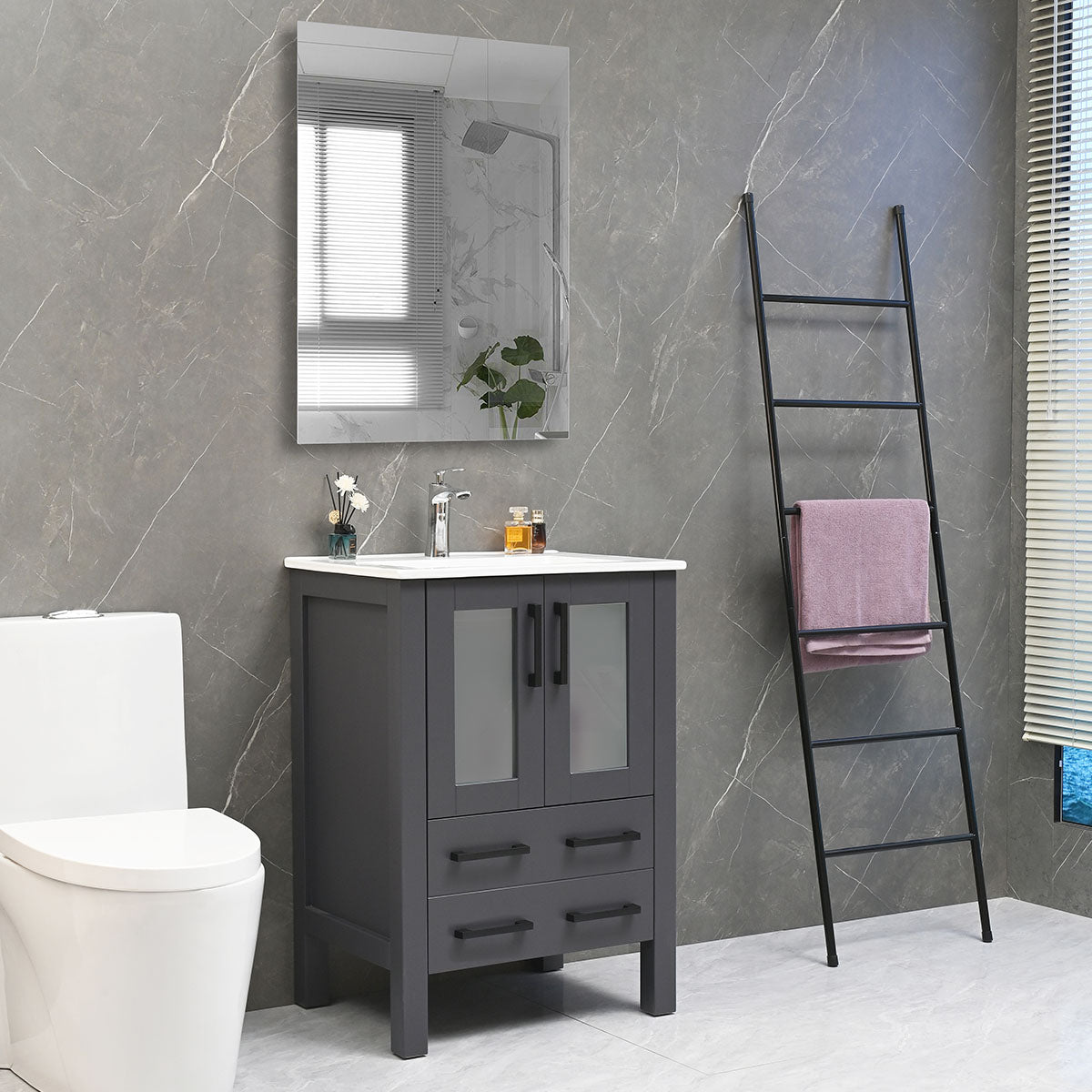 24" V9011 Vanity with Ceramic Sink (Matte Grey)