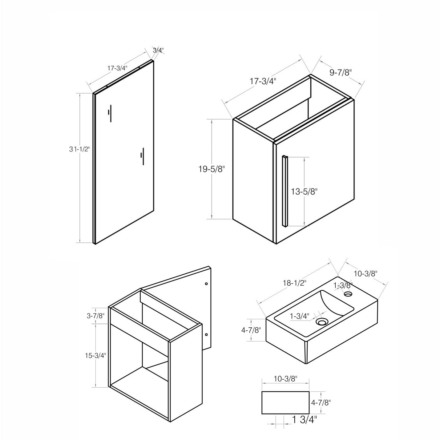 18" V9001 Libra Wall Hung Vanity with Ceramic Sink (Glossy White)