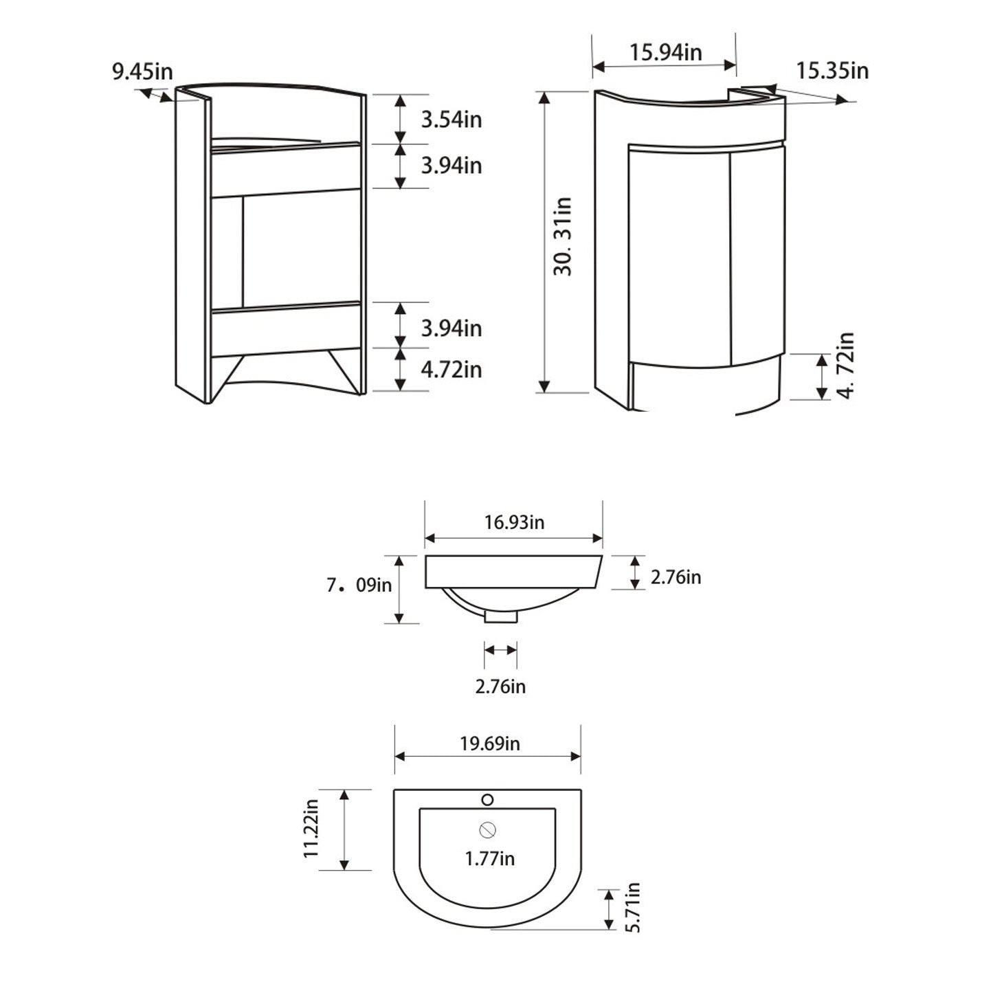 20" V9020 Series Vanity & Ceramic Sink (Matte White)