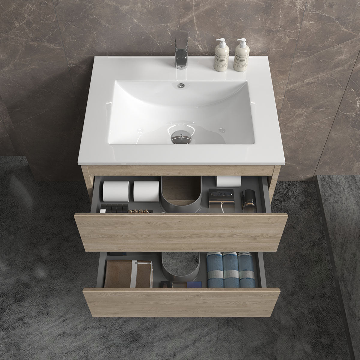 24" V9005 Angela Wall Hung Vanity & Ceramic Sink (E.oak)