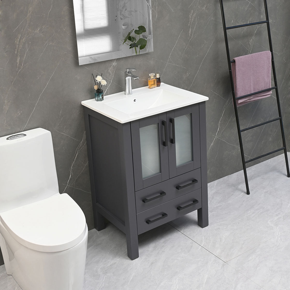 30" V9011 Vanity with Ceramic Sink (Matte Grey)