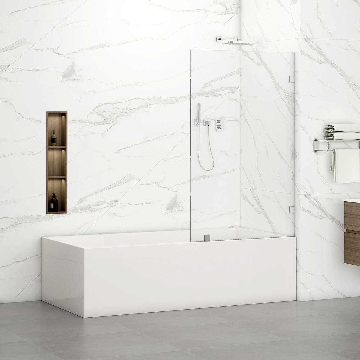 W03 Isabell Walk In Screen Tub Door with Klearteck Treatment 30"W X 66" H (3/8" Thickness) (Brushed Nickel)