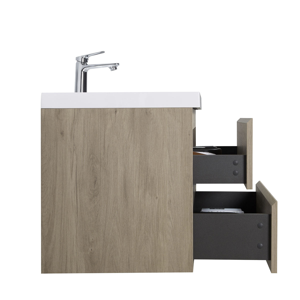 36" V9005 Angela Wall Hung Vanity & Acrylic Basin Sink (E.Oak)