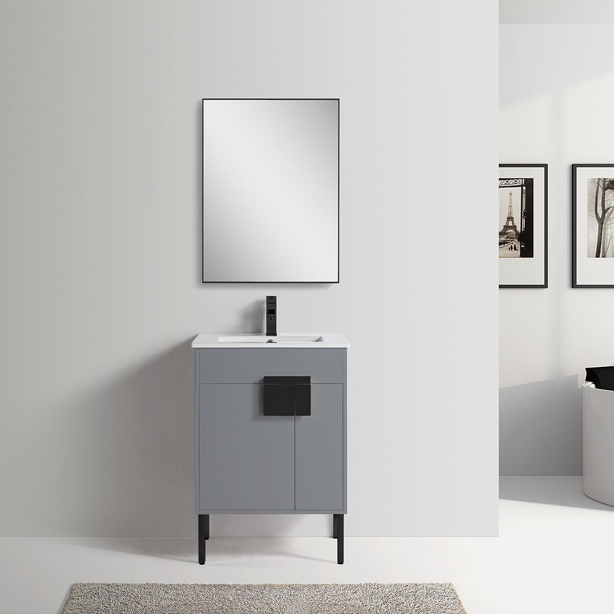 24" V9003 Vanity with Ceramic Sink (Matte Grey)