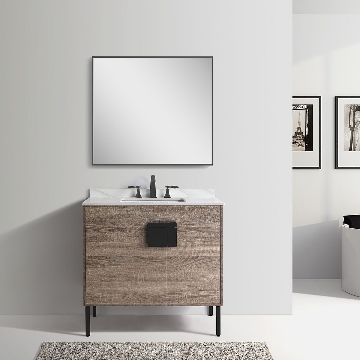 36" V9003 Vanity with Sintered Stone Countertop (Sonoma Oak)