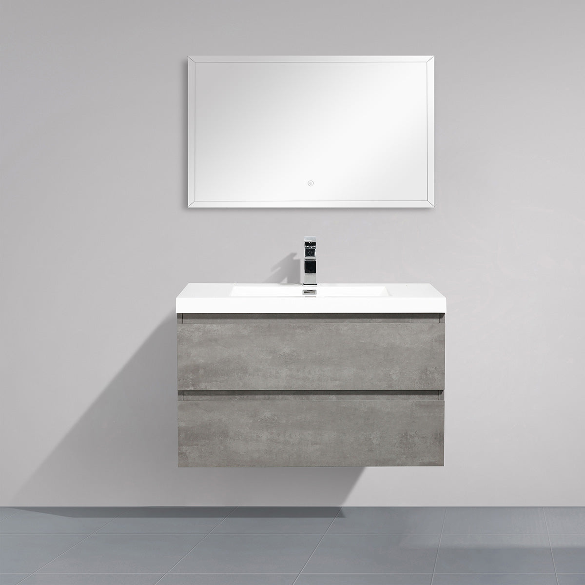 36" V9005 Angela Wall Hung Vanity & Acrylic Basin (Cement Grey)