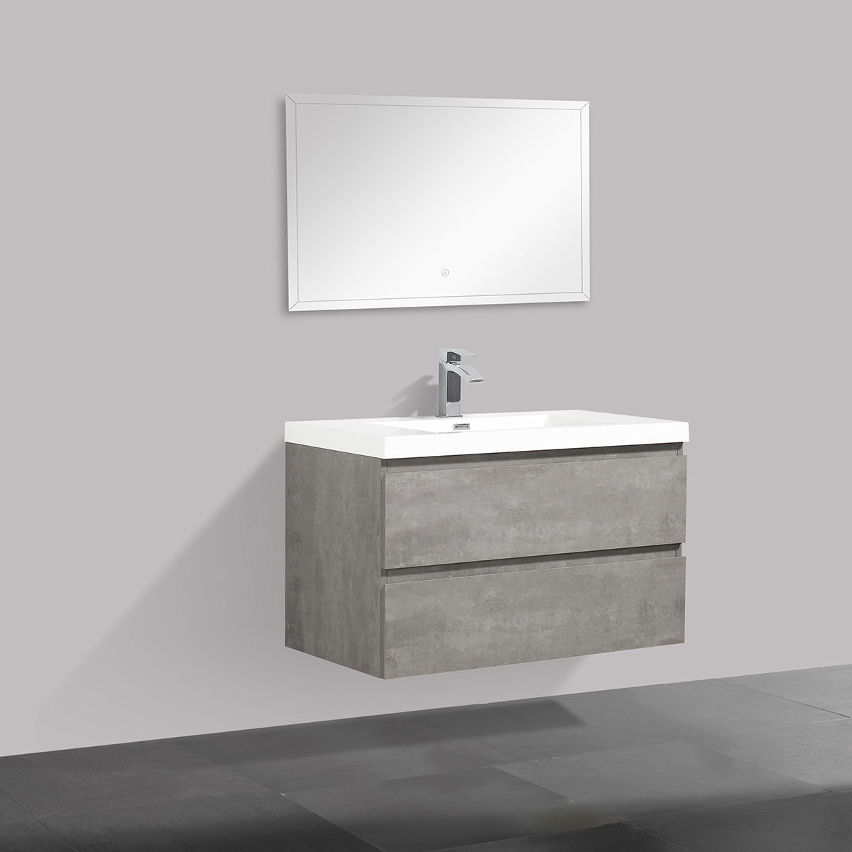 36" V9005 Angela Wall Hung Vanity & Acrylic Basin (Cement Grey)