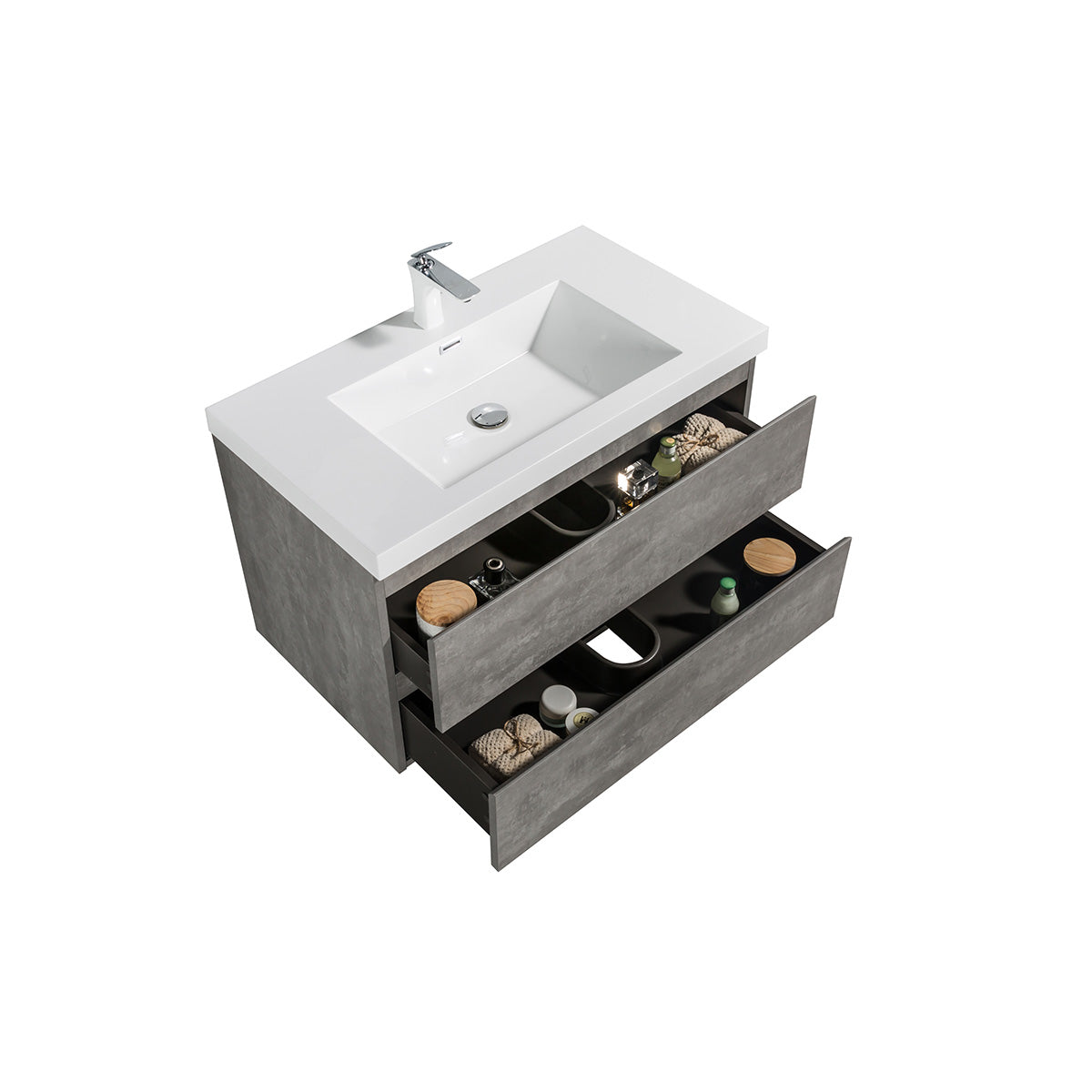 36" V9005 Angela Wall Hung Vanity & Acrylic Basin (Cement Grey)