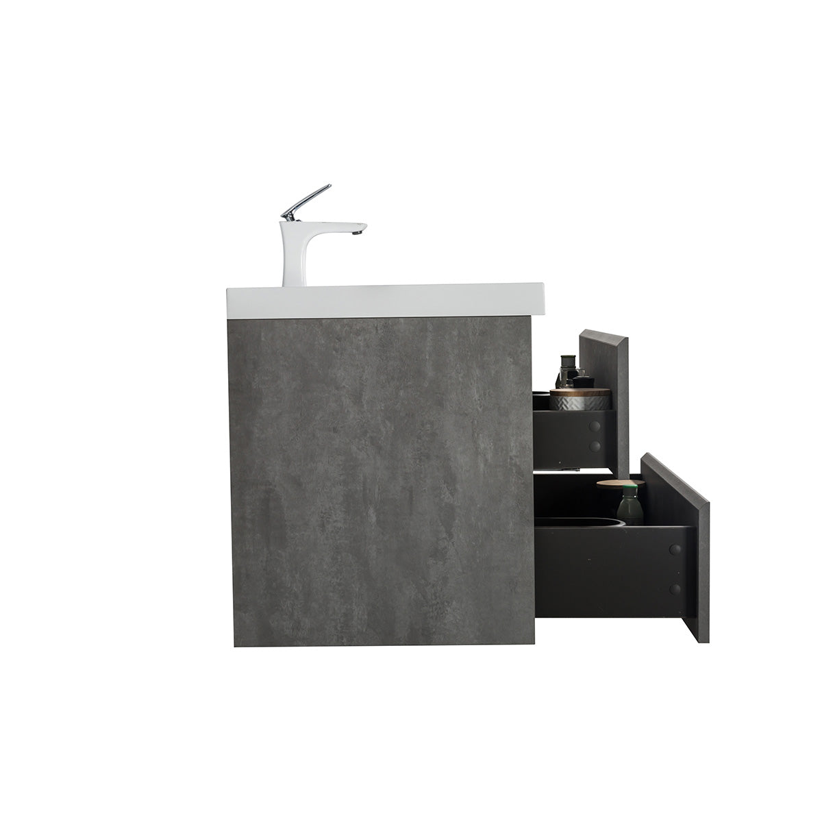 36" V9005 Angela Wall Hung Vanity & Acrylic Basin (Cement Grey)
