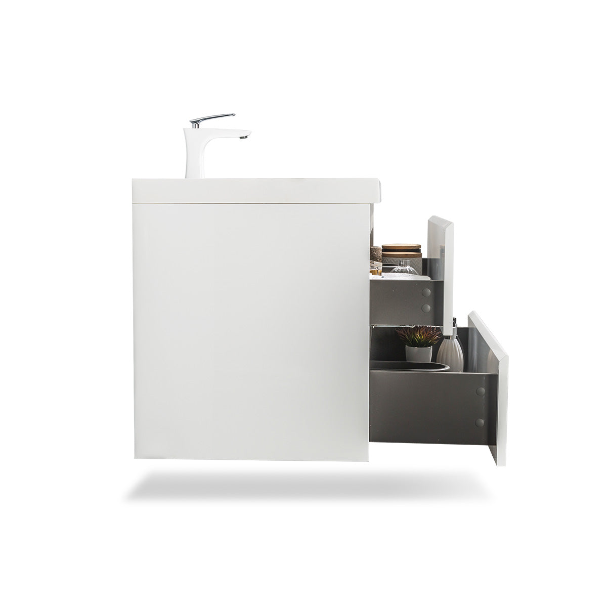 36" V9005 Angela Wall Hung Vanity & Acrylic Basin (Glossy White)