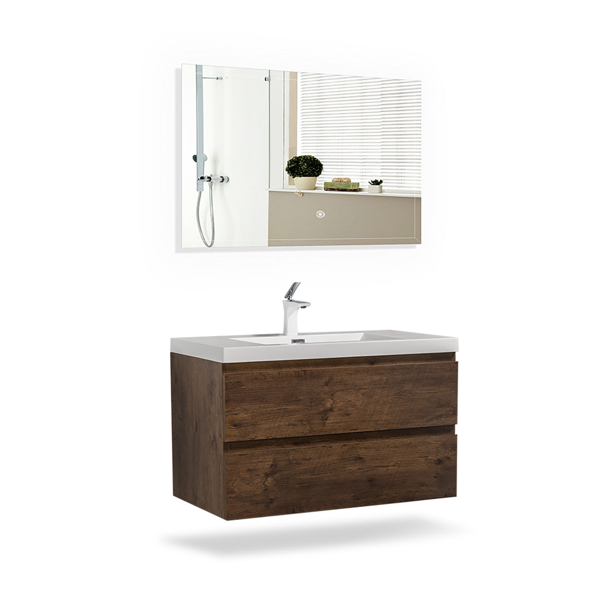 36" V9005 Angela Wall Hung Vanity & Acrylic Basin (Rose Wood)
