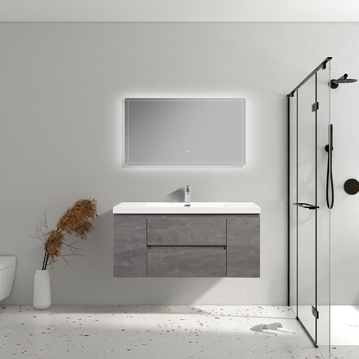 48" V9005 Angela Wall Hung Vanity & Acrylic Basin (Cement Grey)